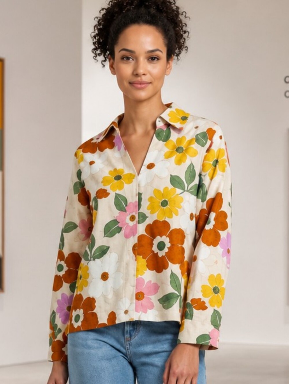 SÉZANE Angelique Sol 70's Flower Power Print Cream Multi Shacket Tunic NWT RARE